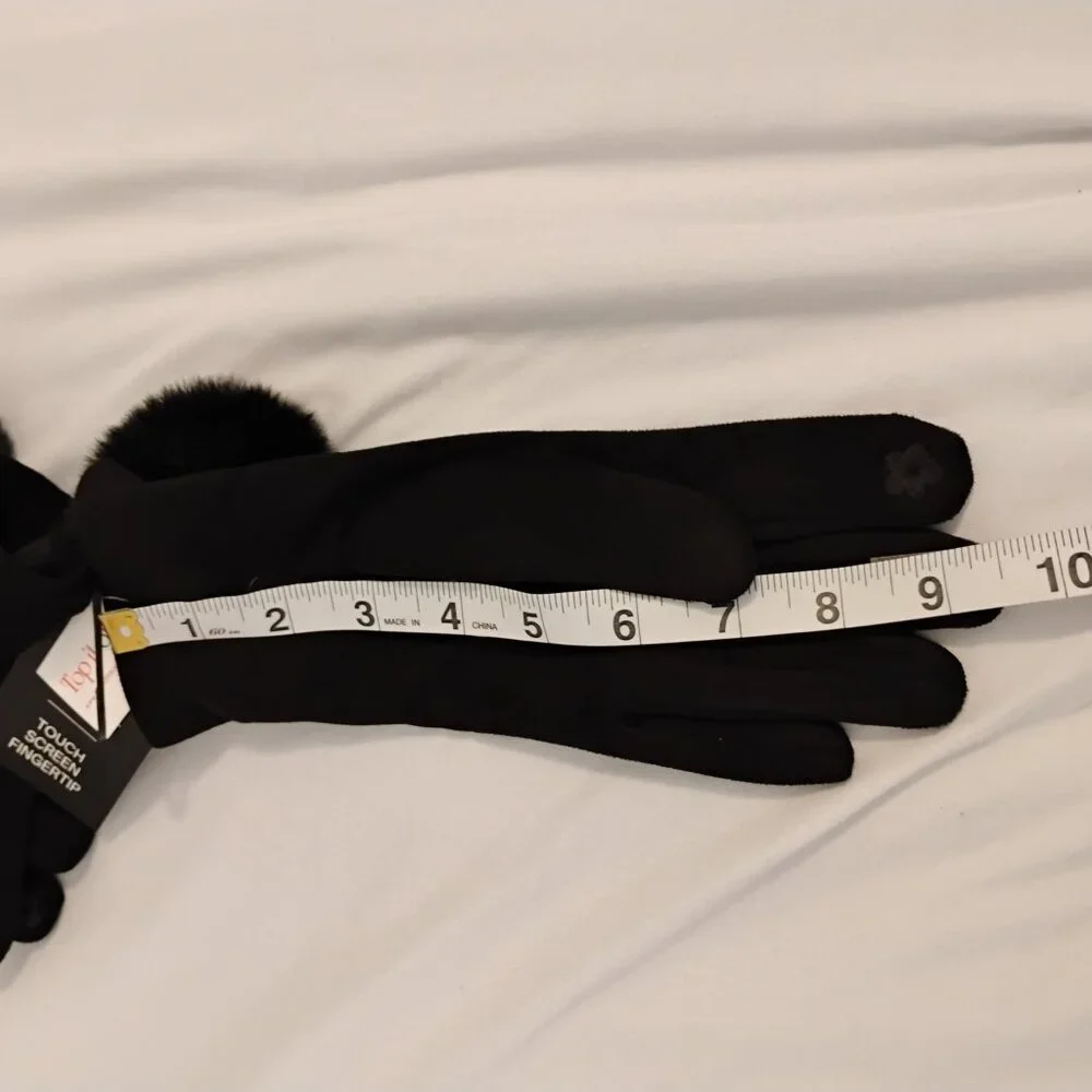 Top It Off Black soft touch screen fingertip women's gloves whimsigoth pom pom